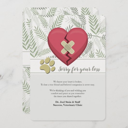 Gebroken hartenpas Verlies sympathiekaart Kaart (Voorkant / Achterkant)