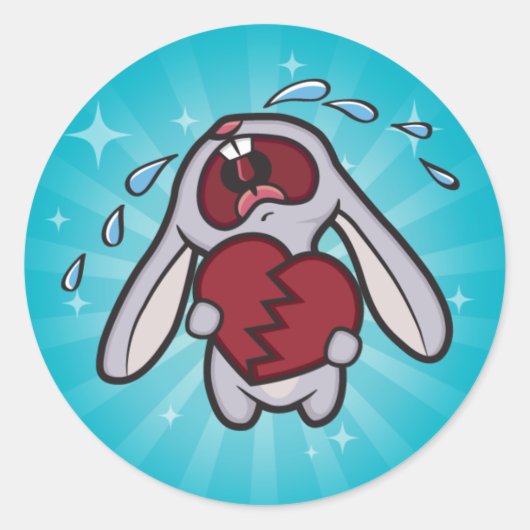 Gebroken Hearted Bunny met Blauwe Starburst Ronde Sticker (Voorkant)