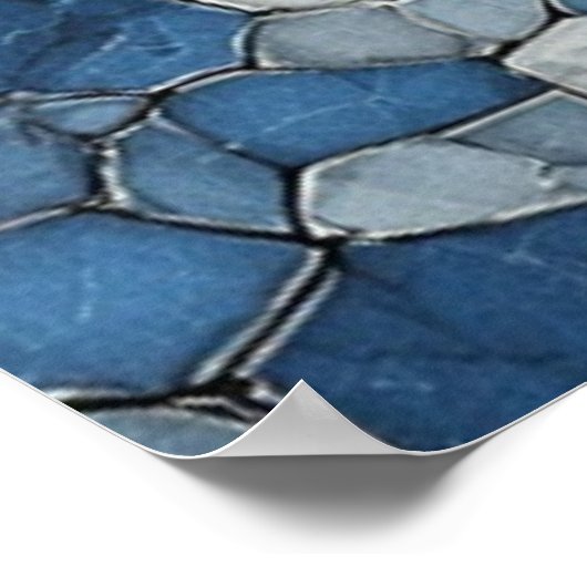 Gebroken honingraat: Blauw gebarsten Tegel Poster (Hoek)