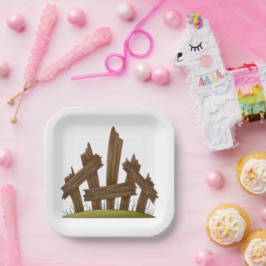 Gebroken houten hek rustieke boerderij papieren bordje (Feest)