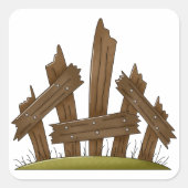 Gebroken houten hek rustieke boerderij vierkante sticker (Voorkant)