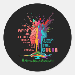 Gebroken kleurpotloden kleuren nog steeds bewustzi ronde sticker