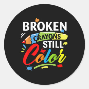 Gebroken kleurpotloden kleuren nog steeds de geest ronde sticker