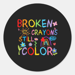 Gebroken kleurpotloden kleuren nog steeds de geest ronde sticker