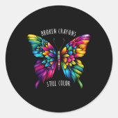 Gebroken kleurpotloden kleuren nog steeds mentaal  ronde sticker (Voorkant)