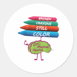 Gebroken kleurpotloden kleuren nog steeds mentale ronde sticker