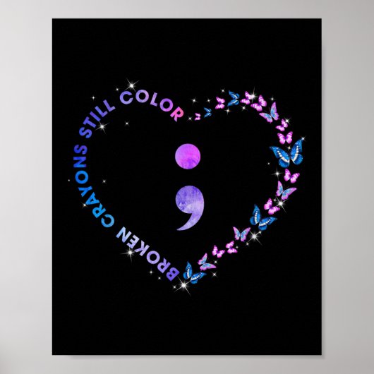 Gebroken krayons nog steeds Kleur Semicolon Suicid Poster (Voorkant)