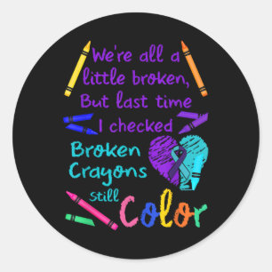 Gebroken krayons nog steeds Kleur T-shirt Zelfmoor Ronde Sticker