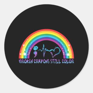 Gebroken krayons nog steeds Kleur T-shirt Zelfmoor Ronde Sticker