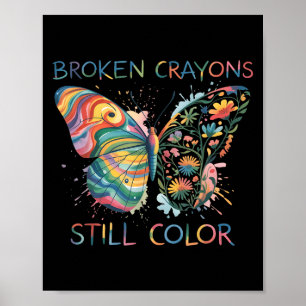 Gebroken krijtjes kleuren nog steeds regenboogvlin poster