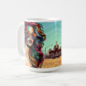 Gebroken Kunst | Abstracte vrouw bij het strand Koffiemok (Voorkant links)