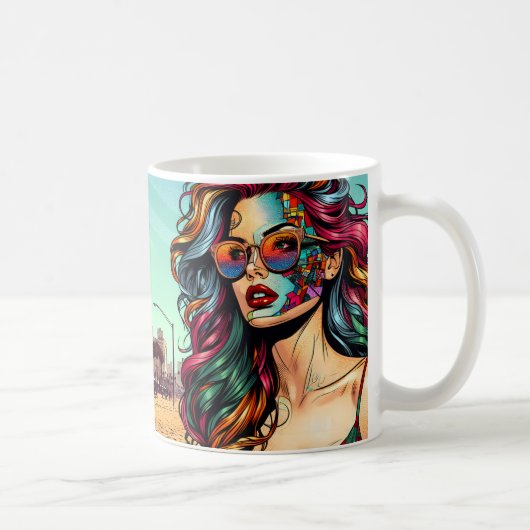 Gebroken Kunst | Abstracte vrouw bij het strand Koffiemok (Rechts)