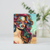 Gebroken Kunst | Abstracte vrouw op het strand Briefkaart (Staand voorkant)