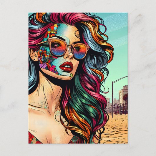 Gebroken Kunst | Abstracte vrouw op het strand Briefkaart (Voorkant)