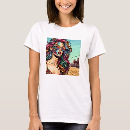 Gebroken Kunst | Abstracte vrouw op het strand T-shirt (Voorkant)