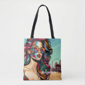 Gebroken kunst | Abstracte vrouw op het strand Tote Bag (Voorkant)