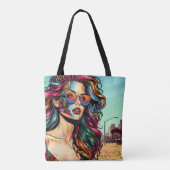 Gebroken kunst | Abstracte vrouw op het strand Tote Bag (Achterkant)