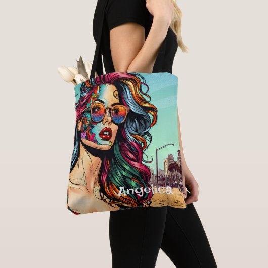 Gebroken kunst | Abstracte vrouw op het strand Tote Bag (Dichtbij)