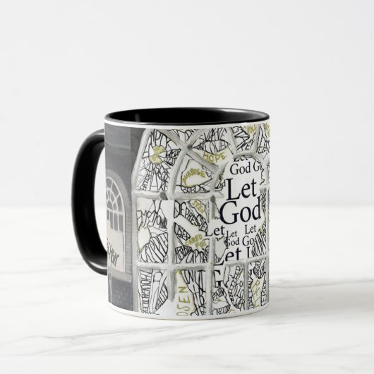 Gebroken, maar niet gespleten, met zwarte vulling  mok (Voorkant links)