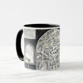 Gebroken, maar niet verbrijzelde zwarte behandelde mok (Voorkant links)