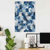 Gebroken mozaïek: blauw geometrisch gebarsten glas poster (Thuiskantoor)