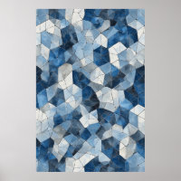 Gebroken mozaïek: blauw geometrisch gebarsten glas