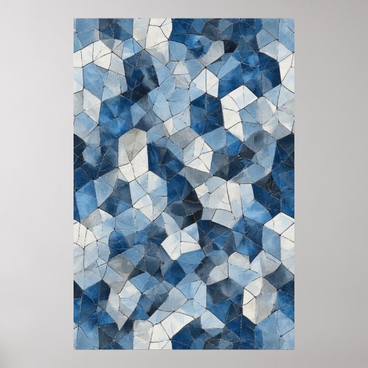 Gebroken mozaïek: blauw geometrisch gebarsten glas poster (Voorkant)