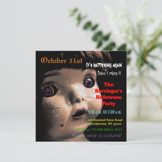Gebroken pop enge Halloween Semi Gloss uitnodiging (Staand voorkant)
