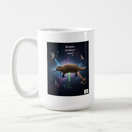 Gebroken productmix? Kosmisch vogelbekdier dilemma Koffiemok (Links)