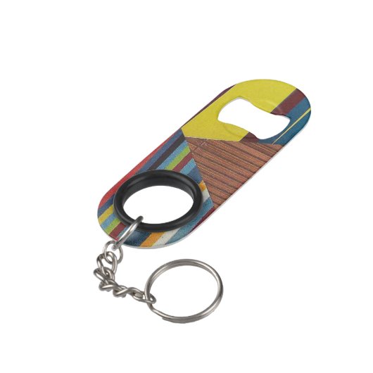 Gebroken strepen en hout mini flessenopener (Achterkant Gekanteld)