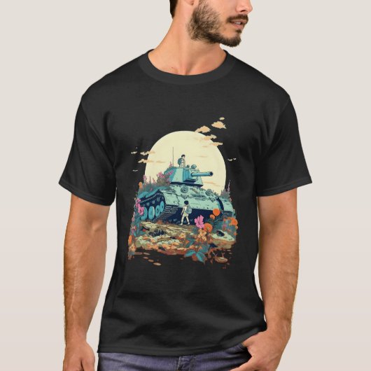 Gebroken tank overwoekerd met bloemen, vrede niet  (Voorkant)