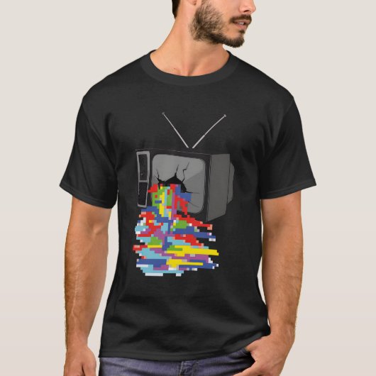 Gebroken Tv-Kleurenpixel Retro  T-shirt (Voorkant)