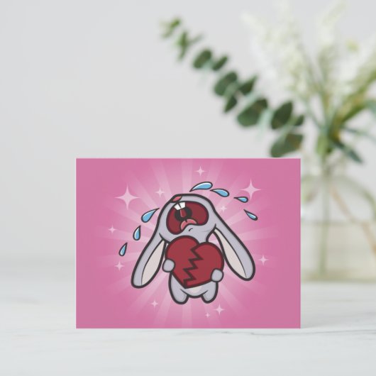 Gebroken verwarmde Briefkaart Bunny (roze) (Staand voorkant)
