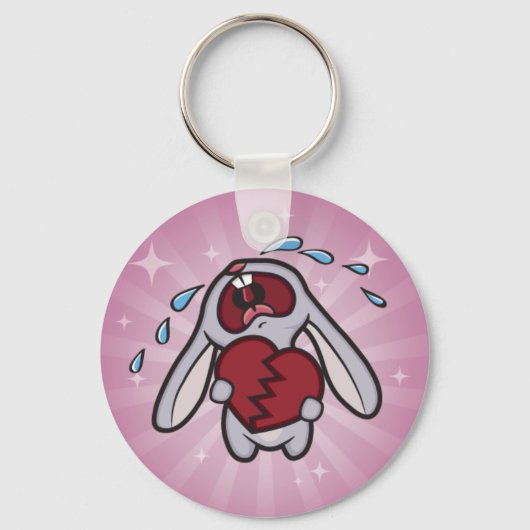 Gebroken Verwarmde Bunny met roze Sunburst Sleutelhanger (Voorkant)