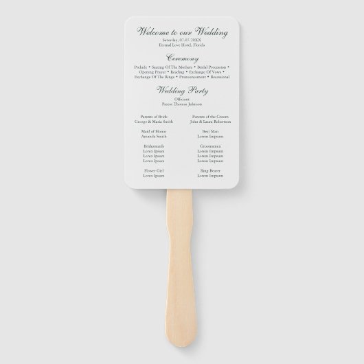 Gebroken wit & Blauwgroen Bloemen bruiloft program Handwaaier (Achterkant)