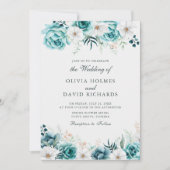 Gebroken wit Blauwgroen Bloemen Custom Foto Bruilo Kaart (Voorkant)