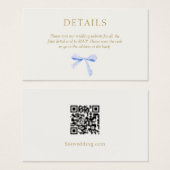 Gebroken wit | Blue Ribbon Wedding Details QR Code Visitekaartje (Voorkant /achterkant)