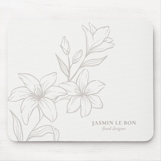 gebroken wit | Chic Minimal Floral Muismat (Voorkant)