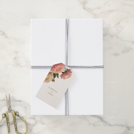gebroken wit | Chic Roos bruiloft Cadeaulabel (Met Touw)