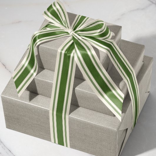 Gebroken wit en Bos Groen Ticking Tape Lint