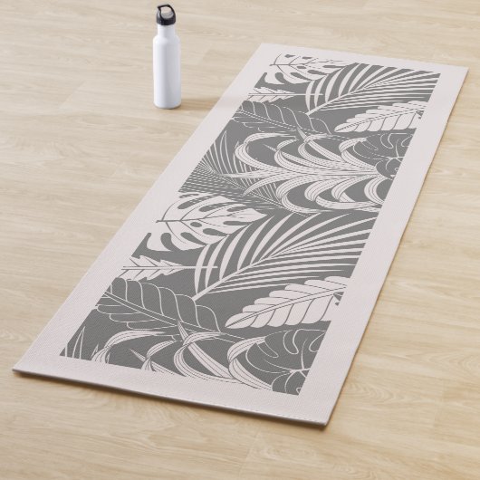 Gebroken wit en grijs tropisch blad yogamat (In situ)