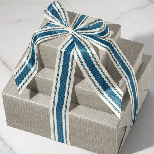 Gebroken wit en Navy Blue Ticking Tape Lint