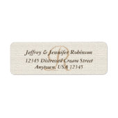 Gebroken wit getextureerd rustiek monogram adresla etiket (Voorkant)