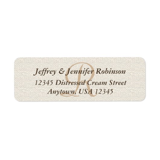 Gebroken wit getextureerd rustiek monogram adresla etiket (Voorkant)