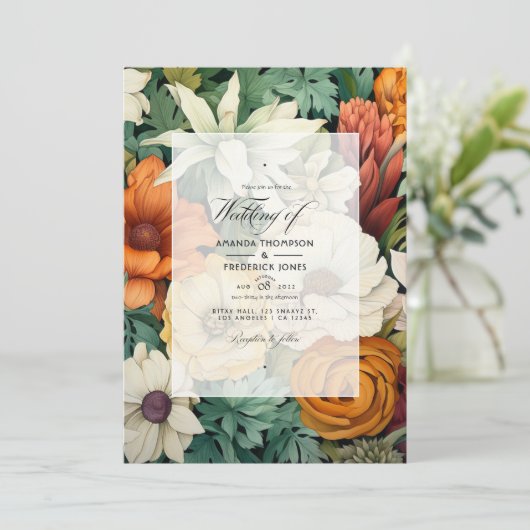 Gebroken wit, Hunter Groen, Bruin en Oranje Bruilo Kaart (Staand voorkant)