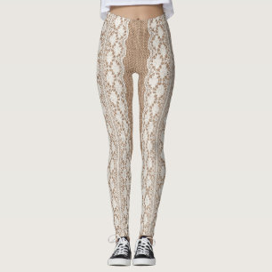 Gebroken wit kant: jute textuur leggings