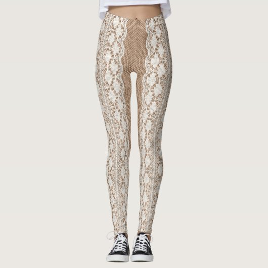 Gebroken wit kant: jute textuur leggings (Voorkant)