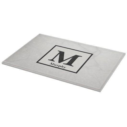 Gebroken wit marmer met zilveraders monogram snijplank (Hoek)