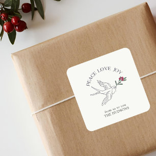 gebroken wit   Peace Love Joy Christmas Snow Bird Vierkante Sticker