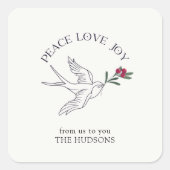 gebroken wit | Peace Love Joy Christmas Snow Bird Vierkante Sticker (Voorkant)